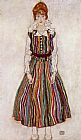 Portrait of Edith Schiele in a Striped Dress by Egon Schiele